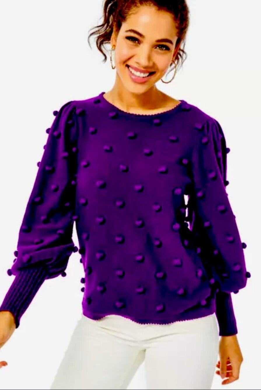 NWT Lilly Pulitzer Purple Berry Kippa Pom Pom Sweater XXS